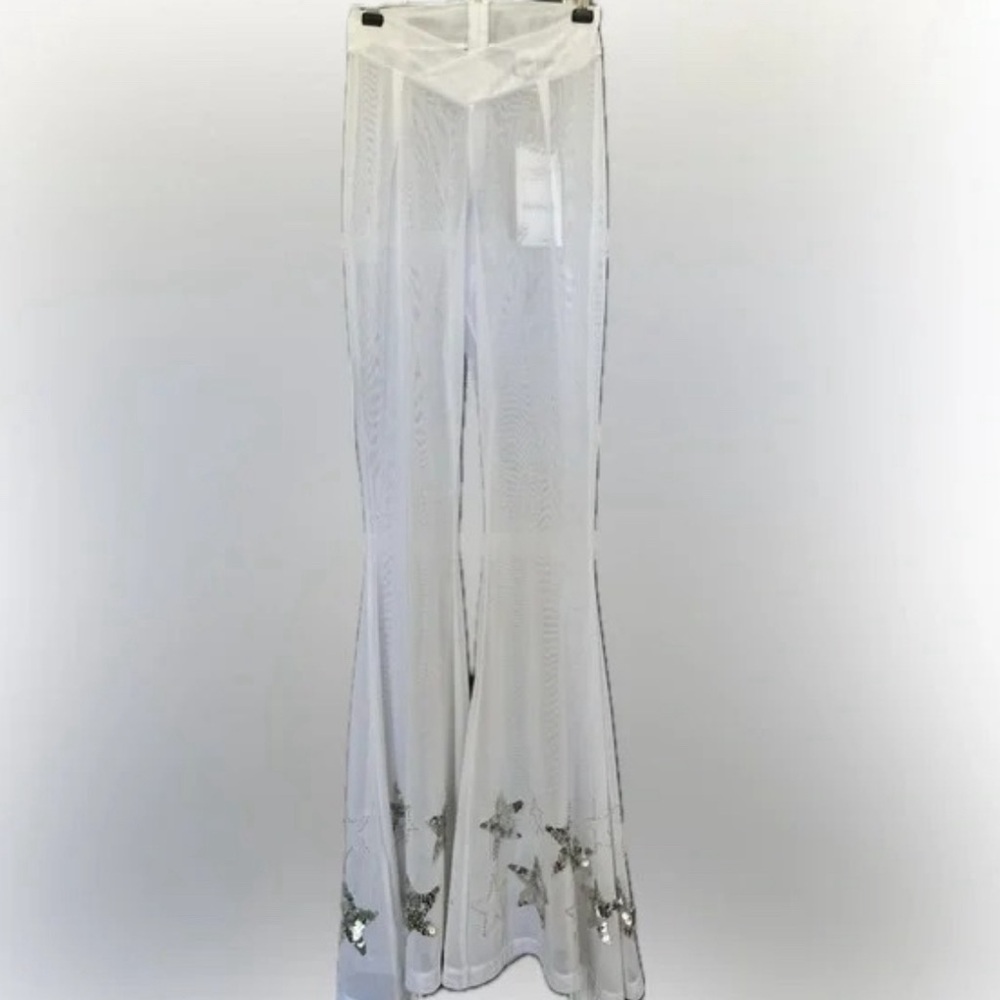 BNWT White Embellished Flared Pants - Women's Jumpsuit Bottoms - Picture 3 of 10